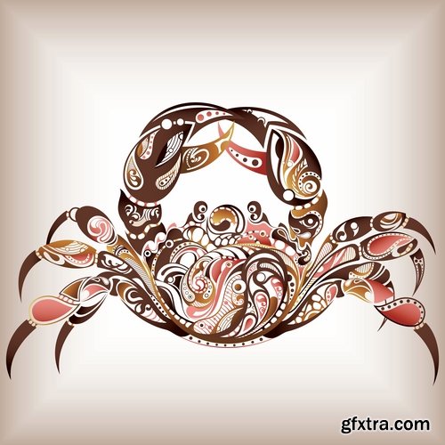 Collection of vector image cartoon crab sea dweller 25 EPS