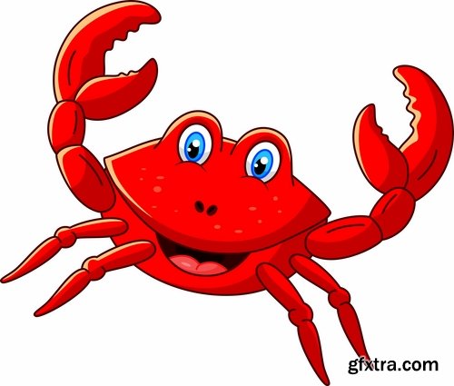 Collection of vector image cartoon crab sea dweller 25 EPS