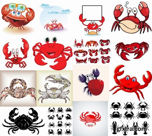 Collection of vector image cartoon crab sea dweller 25 EPS