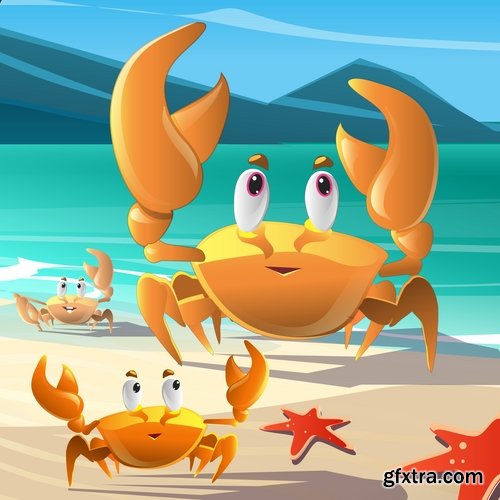 Collection of vector image cartoon crab sea dweller 25 EPS