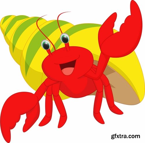 Collection of vector image cartoon crab sea dweller 25 EPS