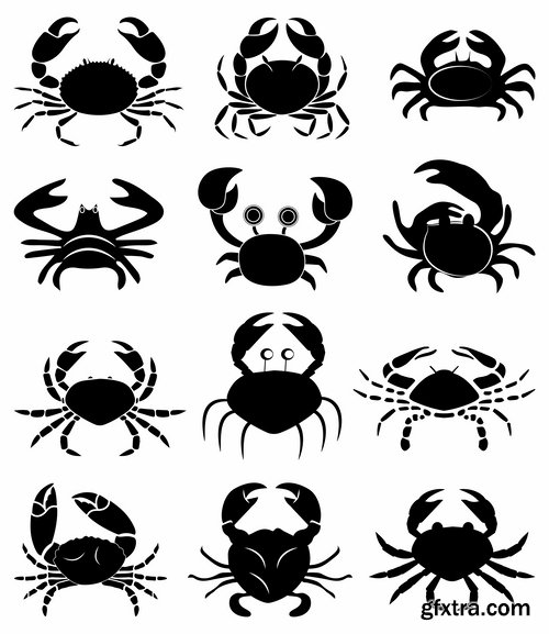 Collection of vector image cartoon crab sea dweller 25 EPS