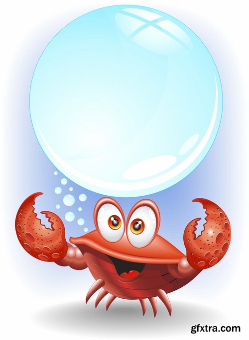 Collection of vector image cartoon crab sea dweller 25 EPS