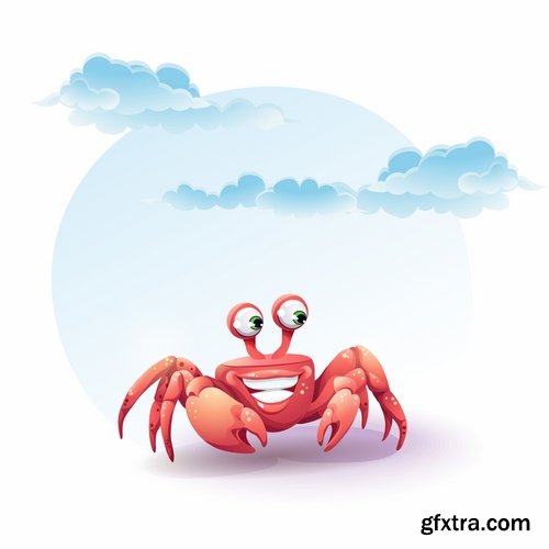 Collection of vector image cartoon crab sea dweller 25 EPS