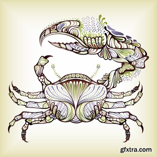 Collection of vector image cartoon crab sea dweller 25 EPS