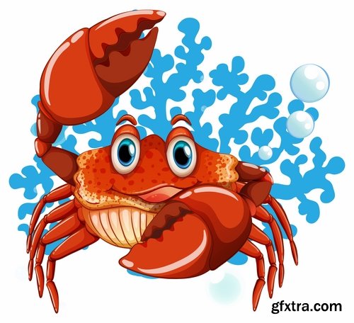 Collection of vector image cartoon crab sea dweller 25 EPS