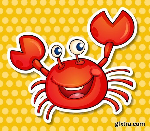 Collection of vector image cartoon crab sea dweller 25 EPS