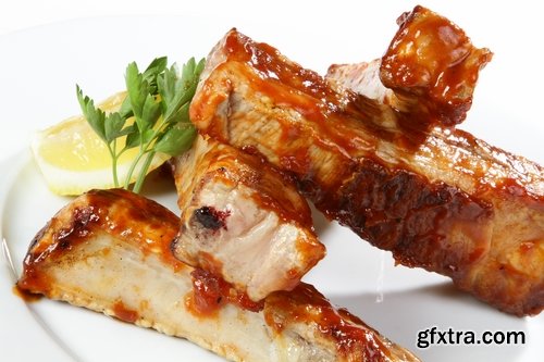 Collection of delicious grilled ribs with meat barbecue grill fire sauce for meat 25 HQ Jpeg