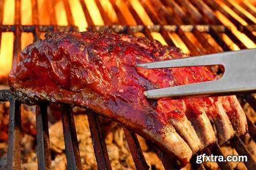 Collection of delicious grilled ribs with meat barbecue grill fire sauce for meat 25 HQ Jpeg