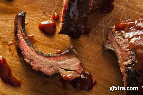 Collection of delicious grilled ribs with meat barbecue grill fire sauce for meat 25 HQ Jpeg