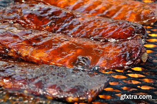 Collection of delicious grilled ribs with meat barbecue grill fire sauce for meat 25 HQ Jpeg