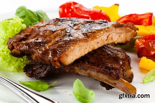 Collection of delicious grilled ribs with meat barbecue grill fire sauce for meat 25 HQ Jpeg