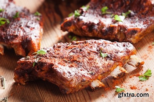 Collection of delicious grilled ribs with meat barbecue grill fire sauce for meat 25 HQ Jpeg