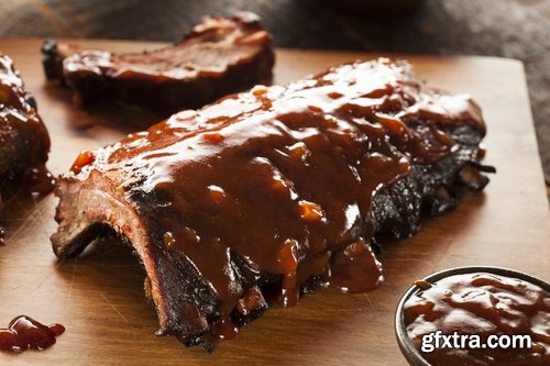 Collection of delicious grilled ribs with meat barbecue grill fire sauce for meat 25 HQ Jpeg