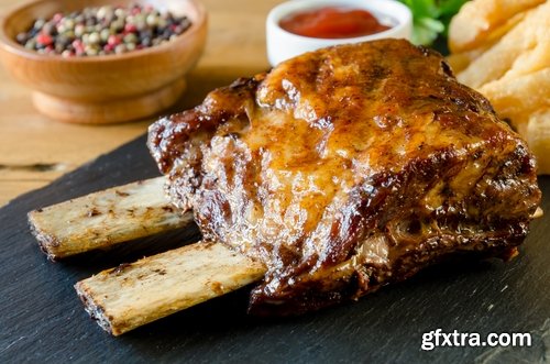 Collection of delicious grilled ribs with meat barbecue grill fire sauce for meat 25 HQ Jpeg