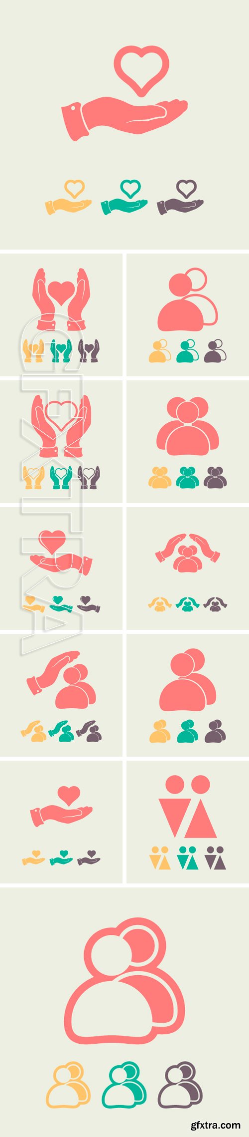 Stock Vectors - Heart in hand, safe peoples, vector icon illustration. Flat design style