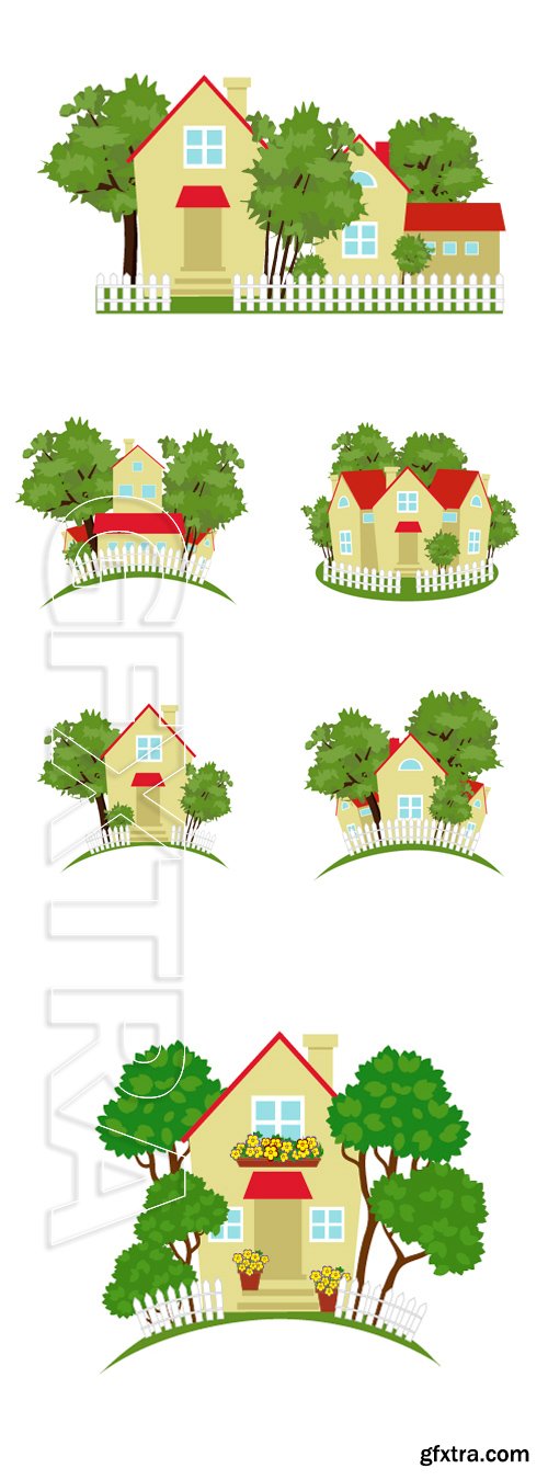 Stock Vectors - Lovely country house among the trees and bushes