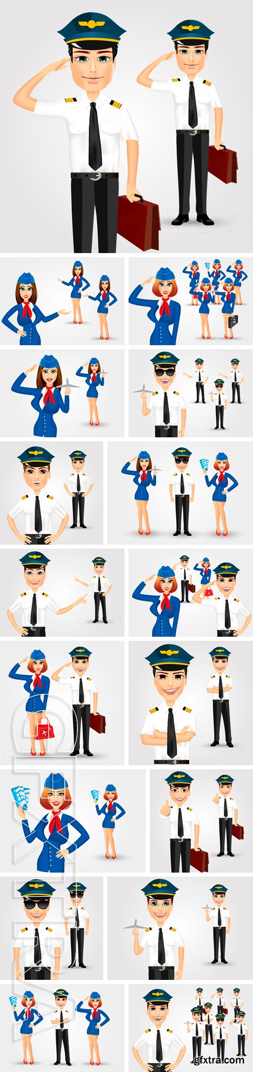 Stock Vectors - Portrait of young beautiful stewardess dressed in blue uniform and handsome pilot