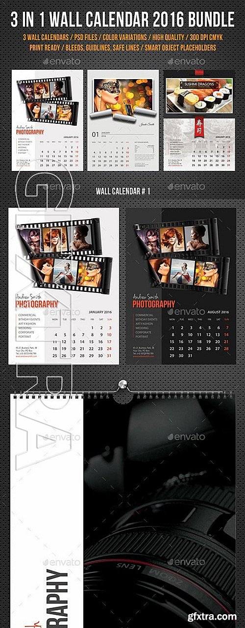 GraphicRiver - 3 in 1 Wall Calendar 2016 Bundle V13 12244682