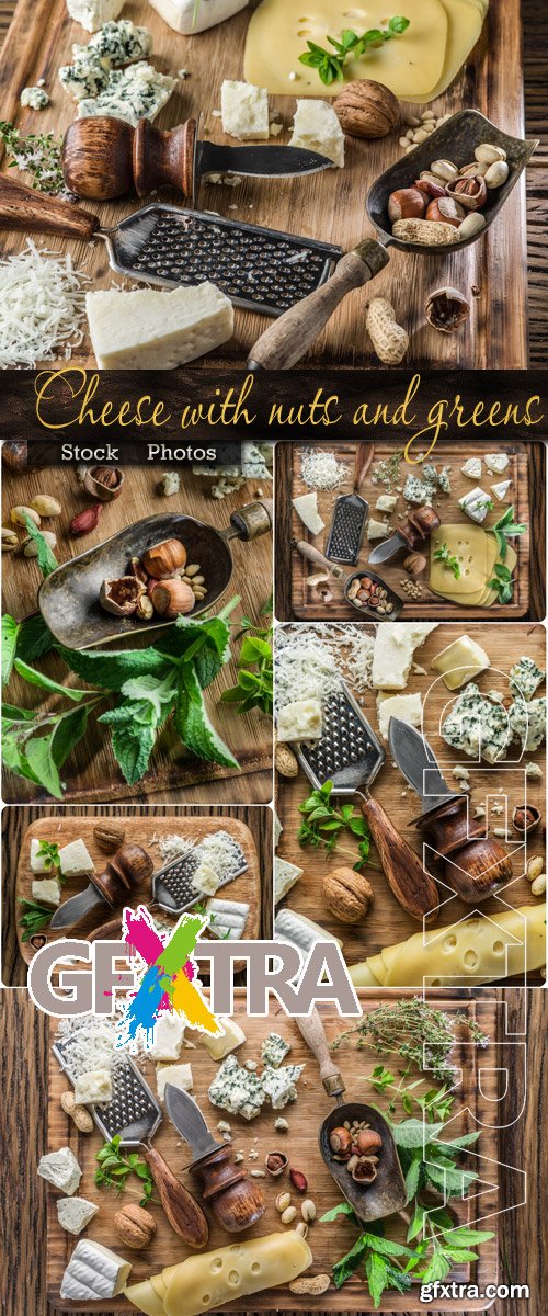 Cheese with nuts and greens - Stock photo