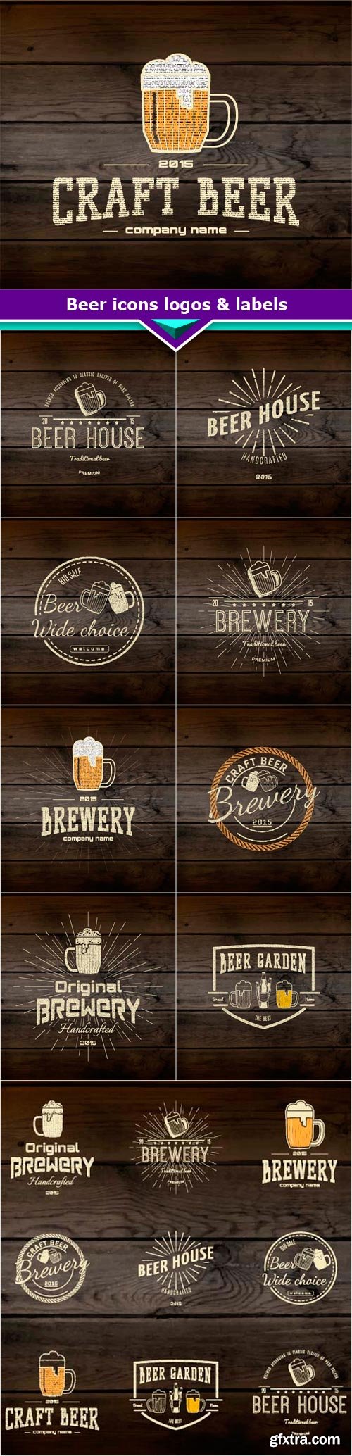 Beer icons logos &amp; labels 10x EPS