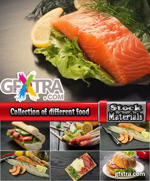 Collection of different fish food hamburger salad vegetables shrimp sushi lemon 25 HQ Jpeg