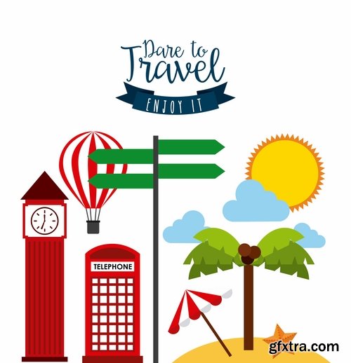 Collection of vector illustration picture summer vacation travel beach sea cocktail flyer banner poster 25 EPS