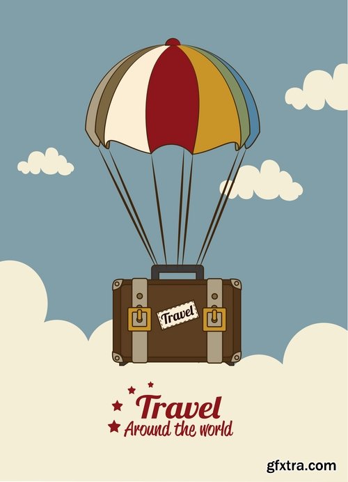 Collection of vector illustration picture summer vacation travel beach sea cocktail flyer banner poster 25 EPS