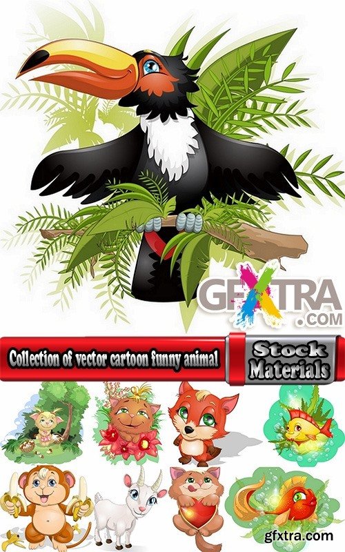 Collection of vector cartoon funny animal picture gift card 25 EPS