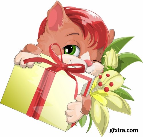 Collection of vector cartoon funny animal picture gift card 25 EPS