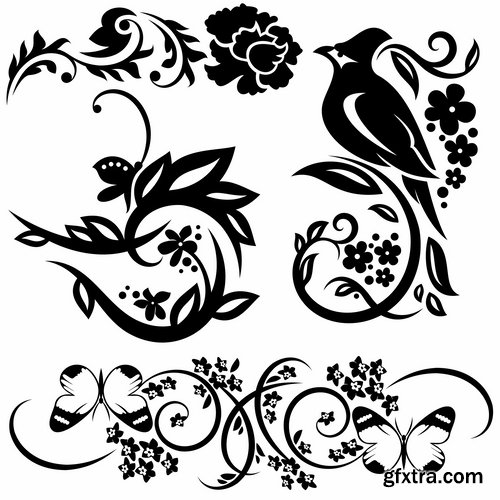 Collection of vector image calligraphic elements vintage design element #9-25 EPS