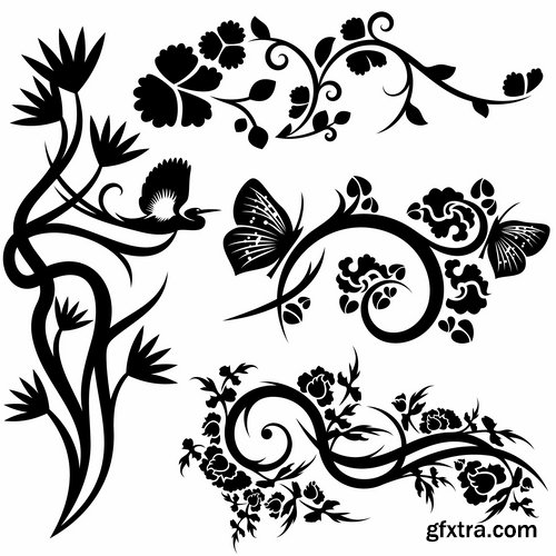 Collection of vector image calligraphic elements vintage design element #9-25 EPS