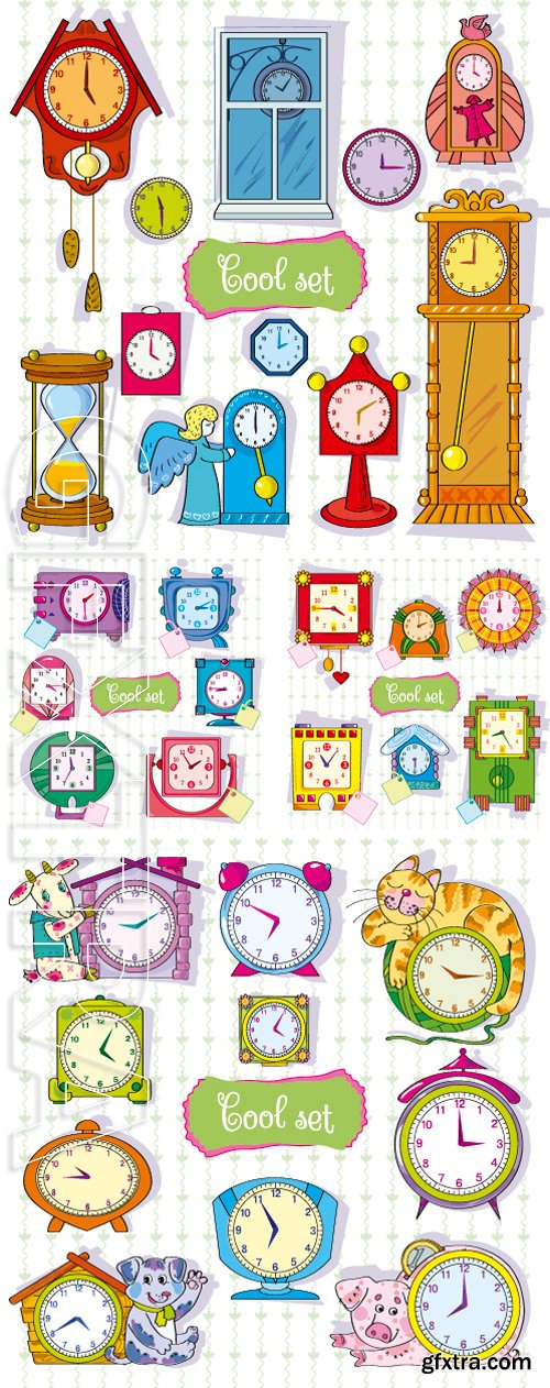 Stock Vectors - Bright set from clock. Illustration. Separate layers of objects and background for easy editing. Illustration done in cartoon style