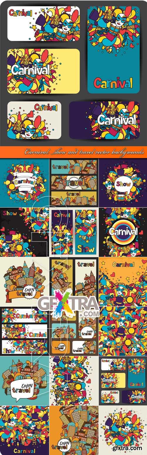 Carnival show and travel vector backgrounds