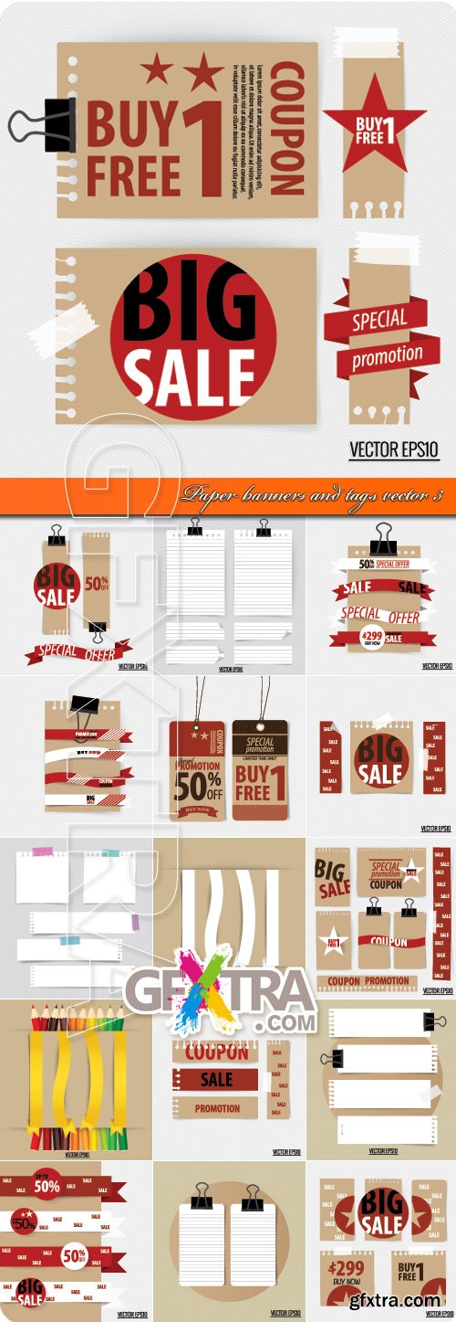 Paper banners and tags vector 3