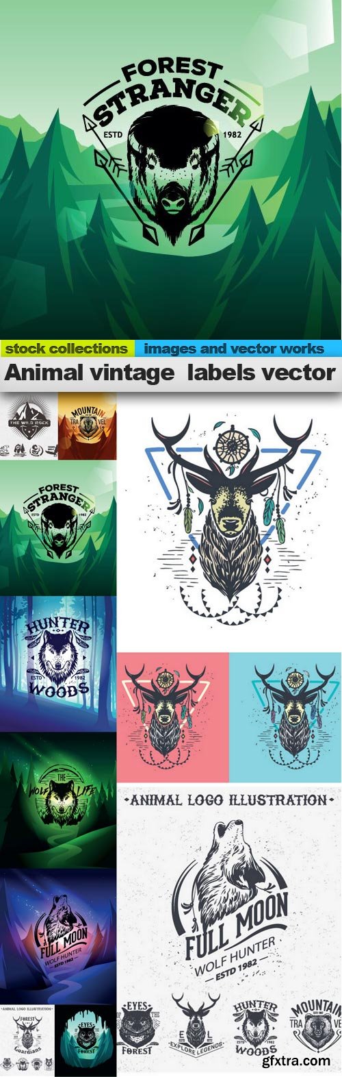 Animal vintage labels vector, &nbsp;10 x EPS