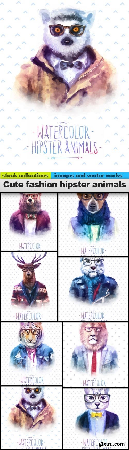 Cute fashion hipster animals, 08 x EPS