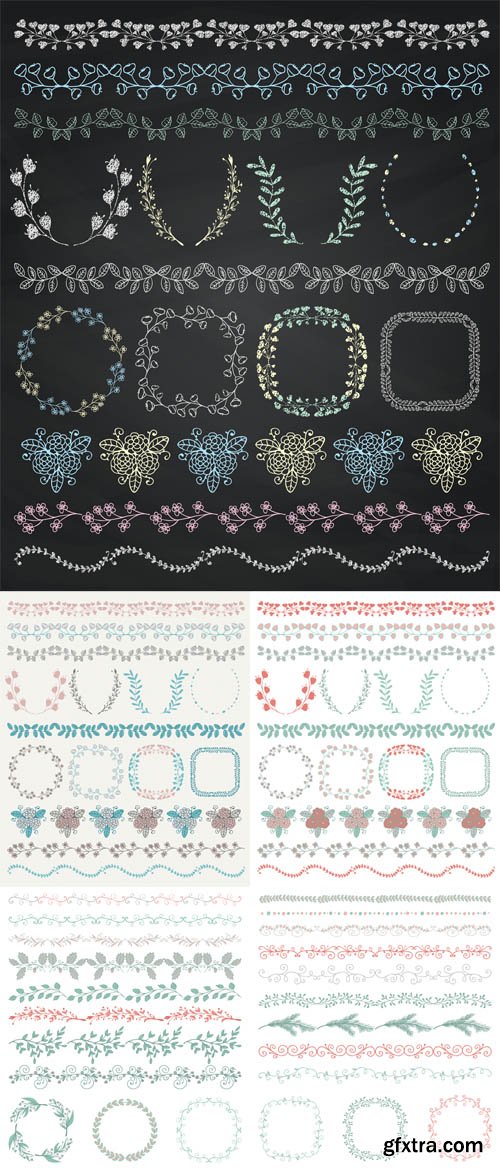 Hand Sketched Seamless Borders and Frames Set 2