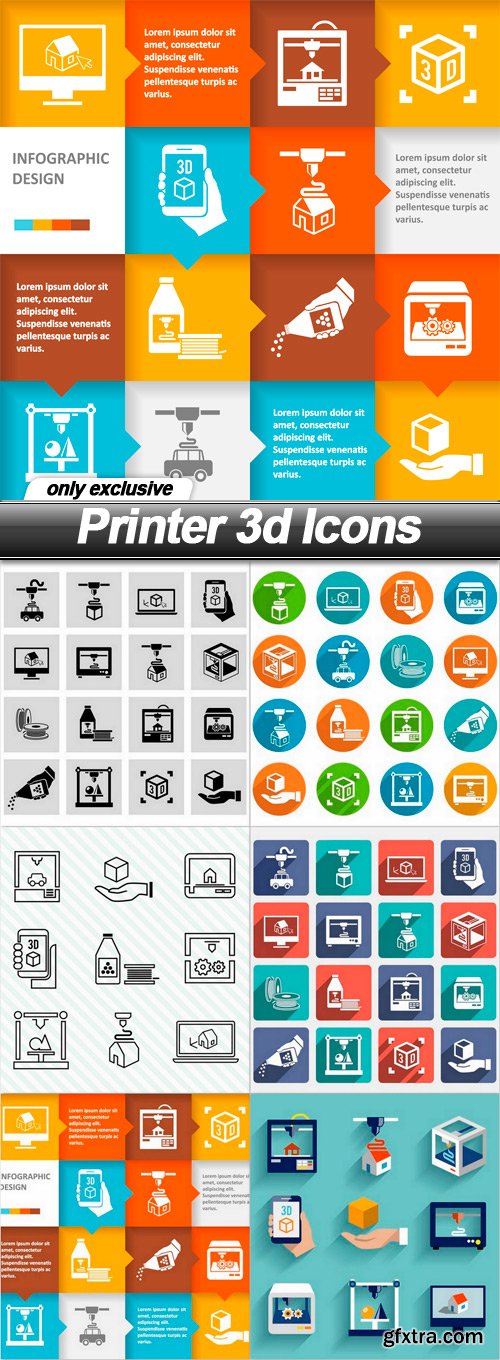 Printer 3d Icons - 6 EPS