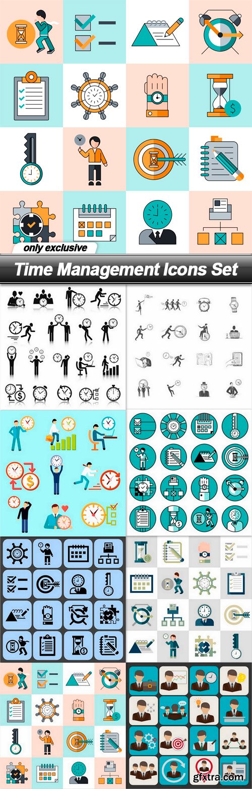 Time Management Icons Set - 8 EPS