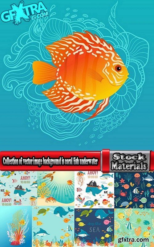 Collection of vector image background is coral fish underwater world Whale Sea 25 EPS