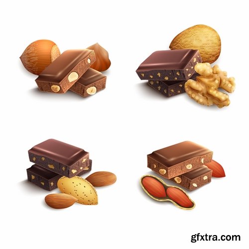 Collection of vector image walnut nut 25 EPS