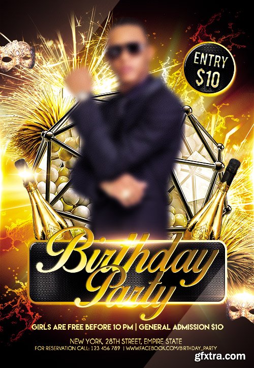 Birthday Party Flyer PSD Template + Facebook Cover