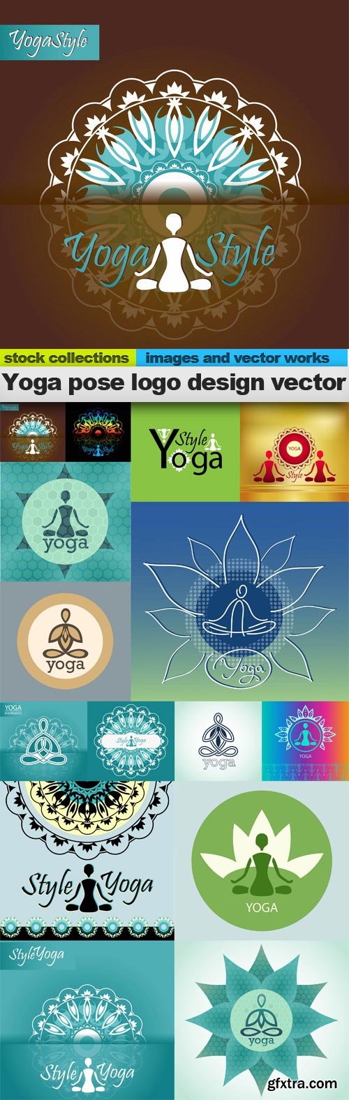 Yoga pose logo design vector, 15 xEPS