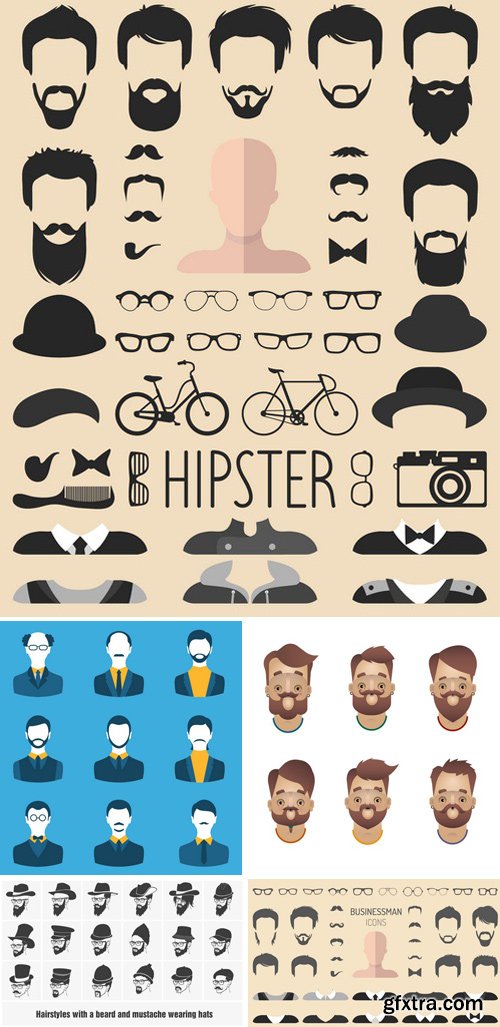 Stock Vectors - Mustache, Beard And Hair Style Set 3