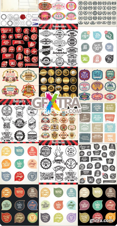 Vintage badges and label vector set 17