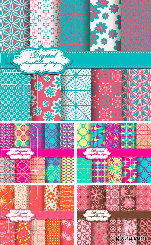 Stock Vectors - Set of vector abstract colorful pattern paper for scrapbook