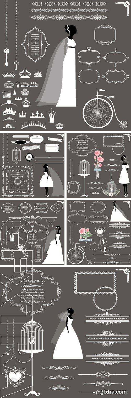 Stock Vectors - Vector illustration of a set of labels, frames and other design elements for wedding invitation templates and other arts and designs