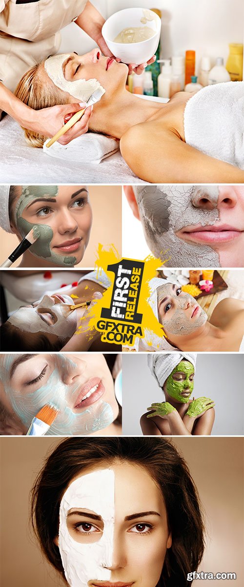 Stock Photos Spa Outdoor, Beautiful young woman lying with natural dead sea facial mask on her face