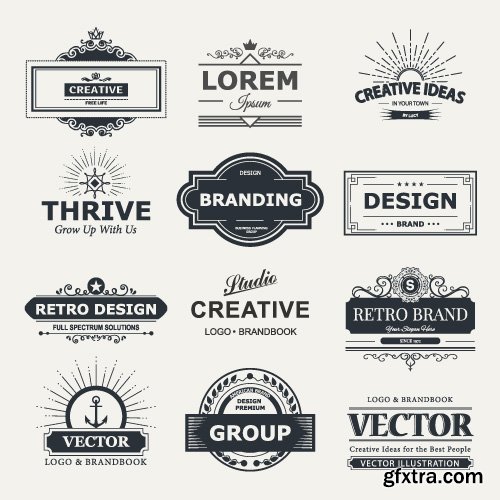 Monogram logos vintage label and decorations elements vector